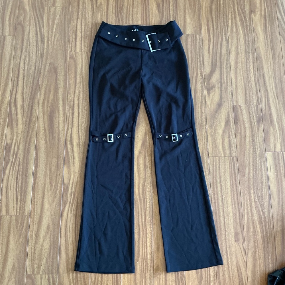 I.AM.GIA Black Flare Pants with Buckle Detail